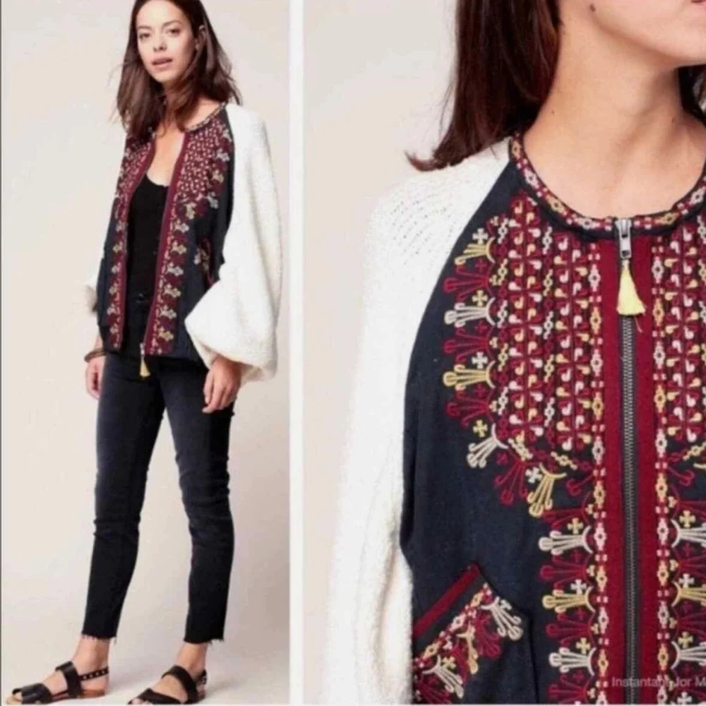 Free People Two Faced Embroidered Jacket in Ivory SZ L - Picture 7 of 14